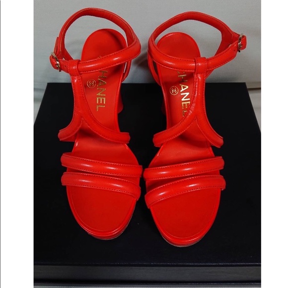 CHANEL Shoes - Chanel Goatskin Parthenon Platform Sandals 40 orange